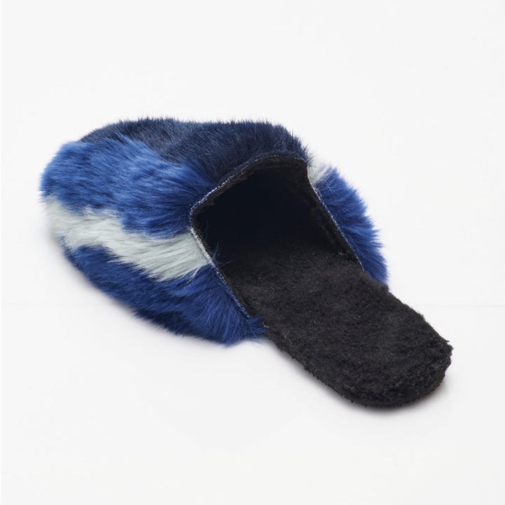 Free People Blue and Black Fur Slippers - Picture 9 of 12